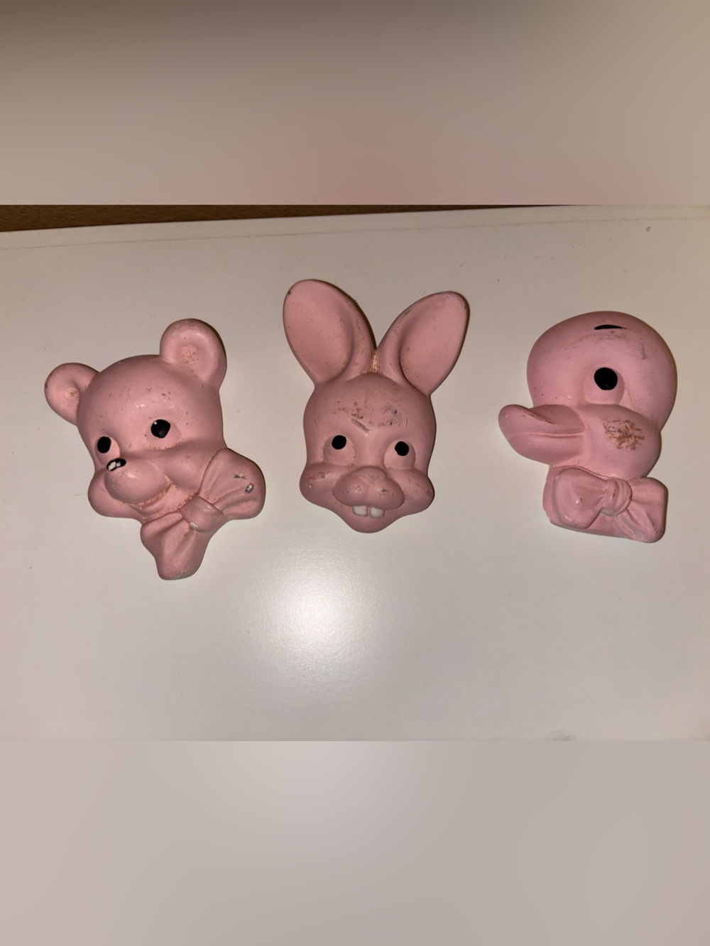 Vintage Pink Nursery Wall Decor Set Pig Bunny Chalkware Mid Century